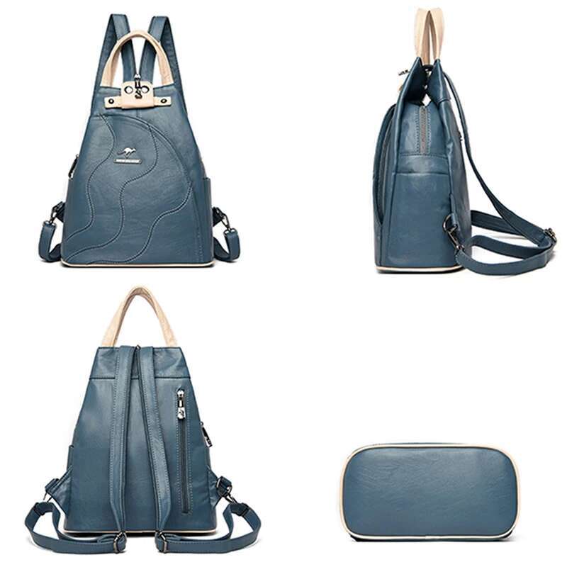 High Quality Leather Women Large Capacity School Bags For Teenage Girls Anti-Theft Travel Backpack Shoulder Bag Mochila