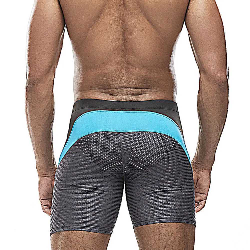 Sexy Mesh Patchwork Swimsuit Men Swimming Trunks Low Waist Men Swimwear Mens Swim Shorts Push Up Long Boxer Surfing Bathing SuitXJ250224