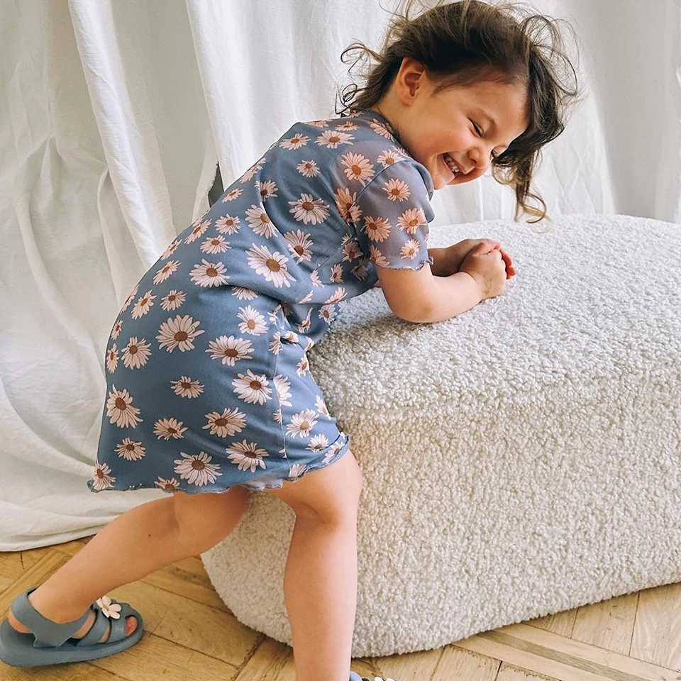 2024 KS Kids Summer Clothes Set Girls Floral Mesh Dress Sling Tops Baby Cute Glitter T-Shirt Shorts Children Tee T Shirt Suit X250224