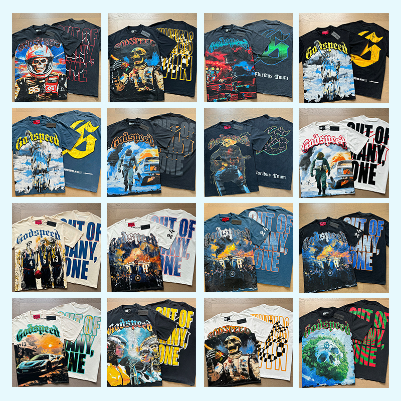 godspeed designer t shirt classic graphic tee mens shirt Vintage printed skull short sleeve wash water to make old cotton short sleeve