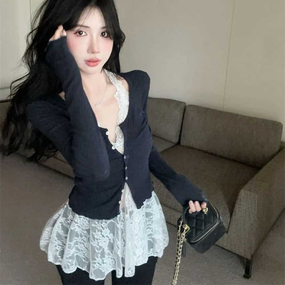 Fashion Transparent Lace Halter Dress V-neck Beachwear Lace-up Short Skirts A-line Spicy Girl Style Dresses Women ClubXJ250224