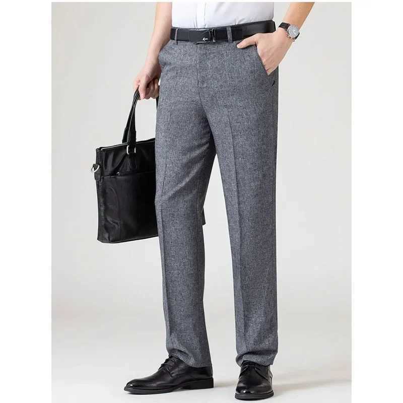 Business and leisure flat summer new thin ice shredded paper solid color comfortable mens casual pants wrinkle resistant typewriter W250225