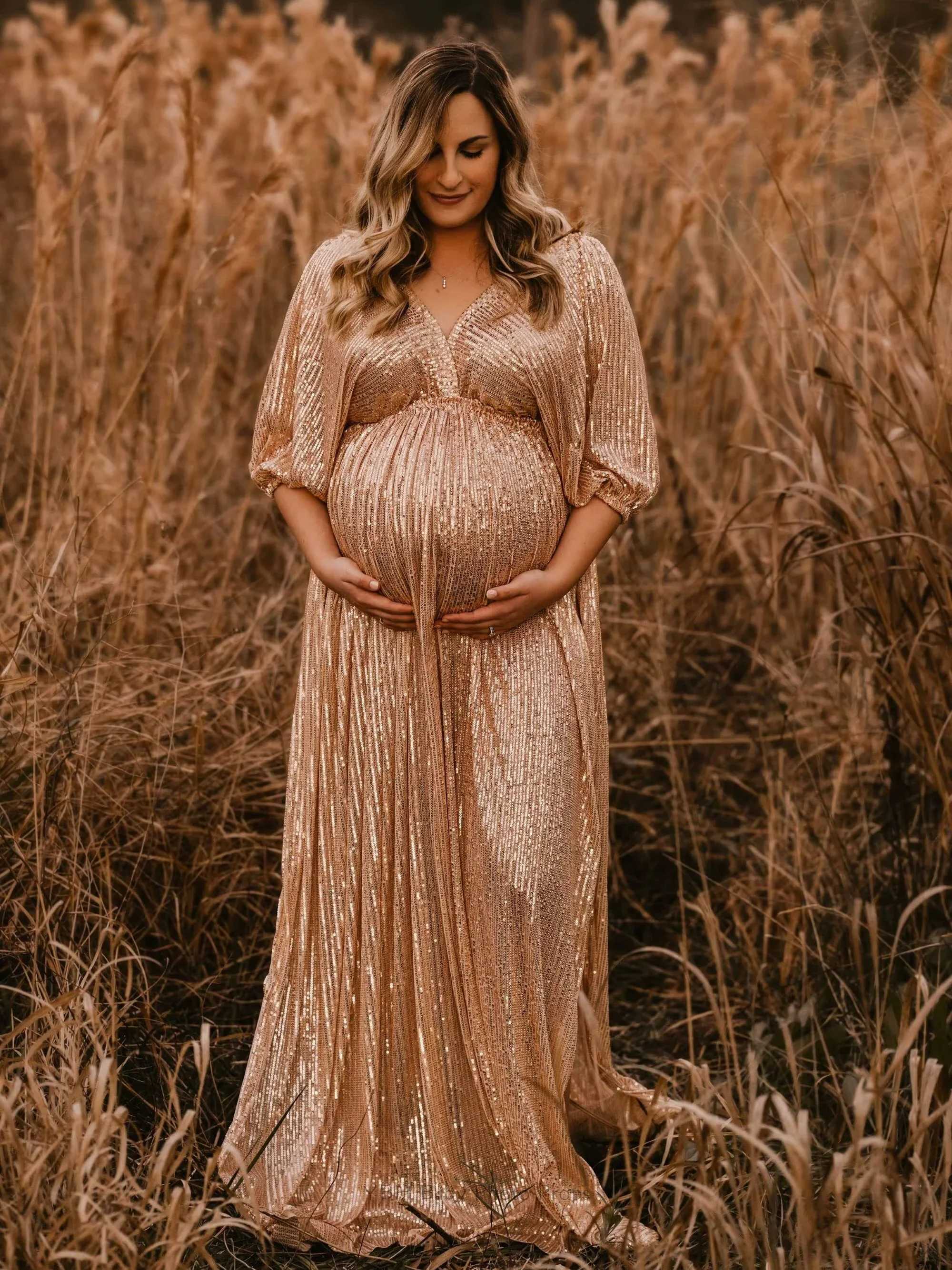 Maternity Photography Props Dress Elegant Vintage Sequin V-neck Dress For Photography Props Gown Clothes For Photo Shoot X250224
