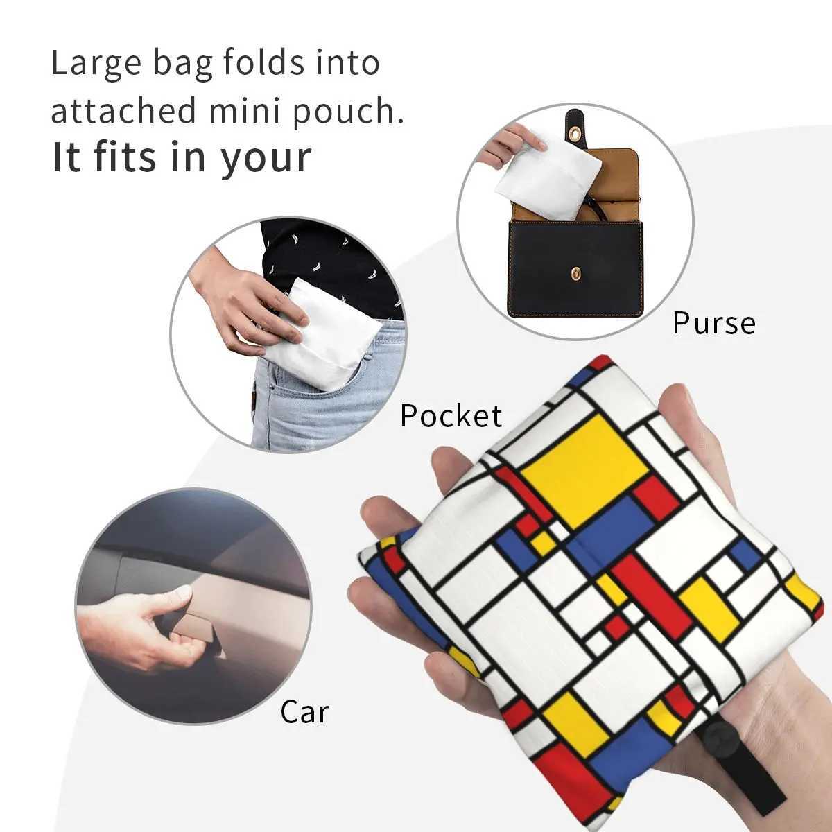 Custom Piet Mondrian Abstract Pop Art 1960s Red Blue Yellow Shopping Tote Bag Geometric Modern Grocery Shopper Shoulder Bag Z250224