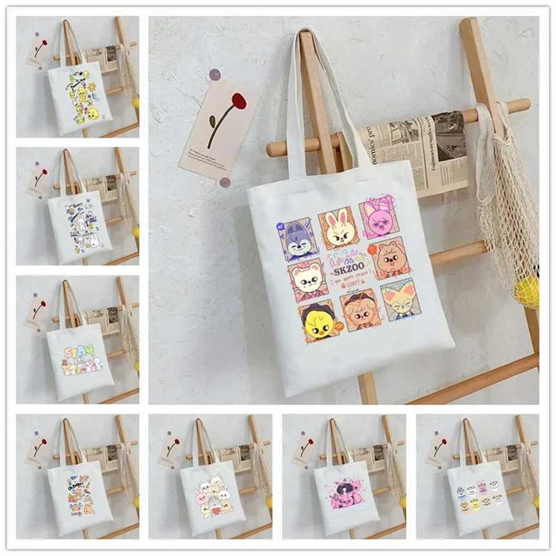 Cartoon Zoo Animal Women Canvas Shopping Bag Large Capacity Student Girl Shoulder Handbag Reusable Lady Tote Bag Female Handbags Z250224