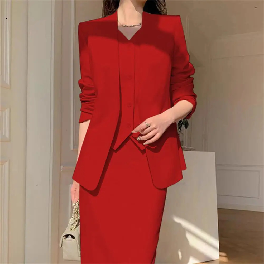 Women Suit Coat Skirt Set Elegant Office Lady Business Midi OL Commuting High Waist 250222