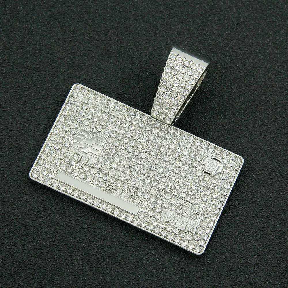 Mens Hip Hop Fl d Out Credit Card Pendant Necklace With 1m Width Cuban Chain Gold Color Necklaces Charm CZ Jewelry Gift X250224