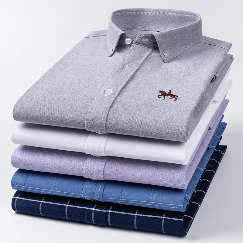 100 Cotton Oxford Shirt For Mens Long Sleeve Solid Casual Business RegularFit Formal Dress Shirts Social Blouse Male Clothes 250222