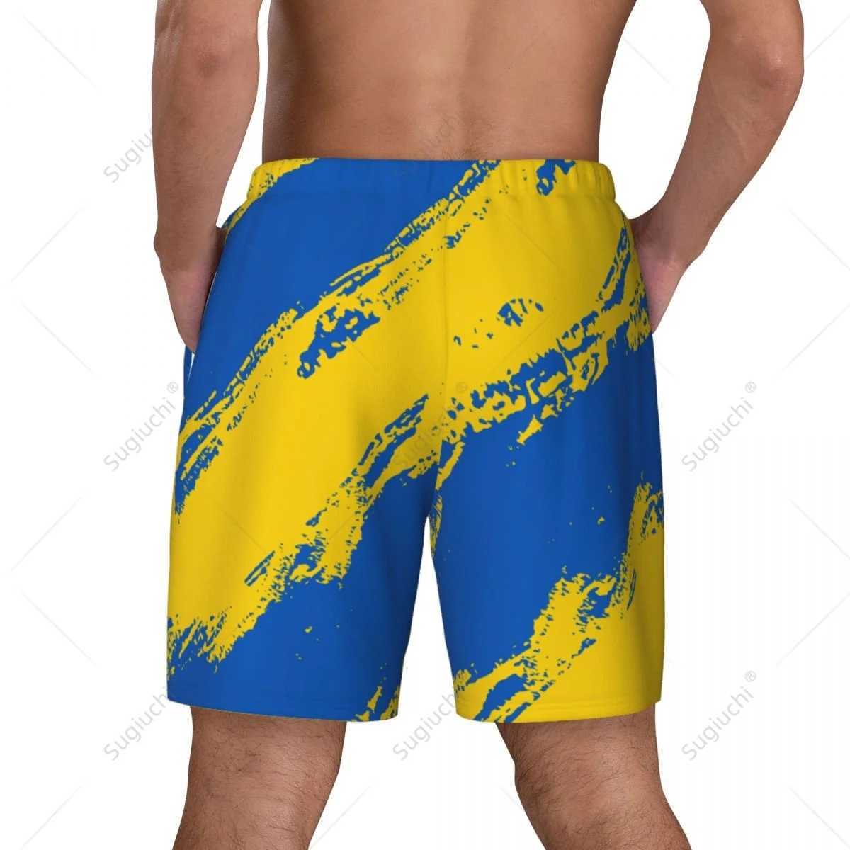 Ukraine Flag 3D Mens Swimming Beach Surfing Pants Swim Shorts Trunks Compression Liner 2 in 1 Quick-DryXJ250224