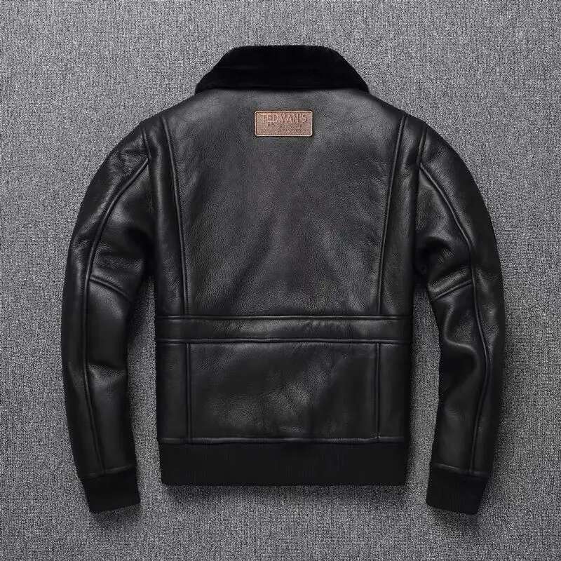 Natural Shearg Men 8 Patches Sheepskin Leather Jacket Male Real Lamb Fur Coat Warm Thick Winter Clothing Asian Size