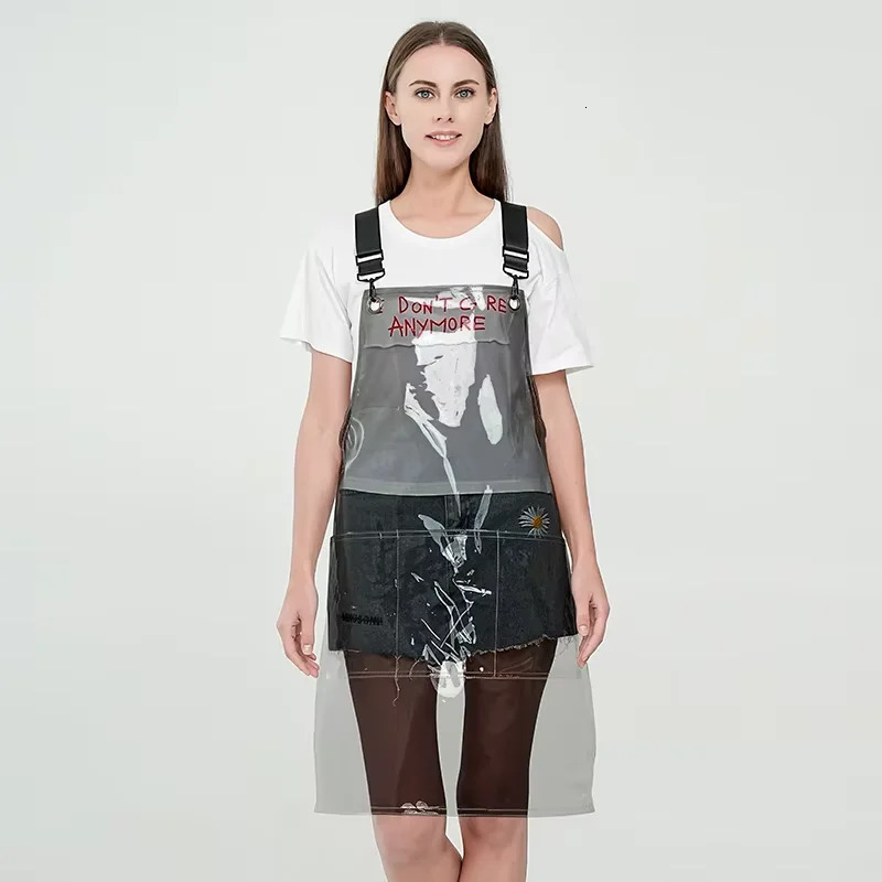 Fashion Pink Clear Transparent PVC Kitchen Apron Restaurant TPU Thick Hairdresser Cafe Waterproof Nail Salon Apron 250218