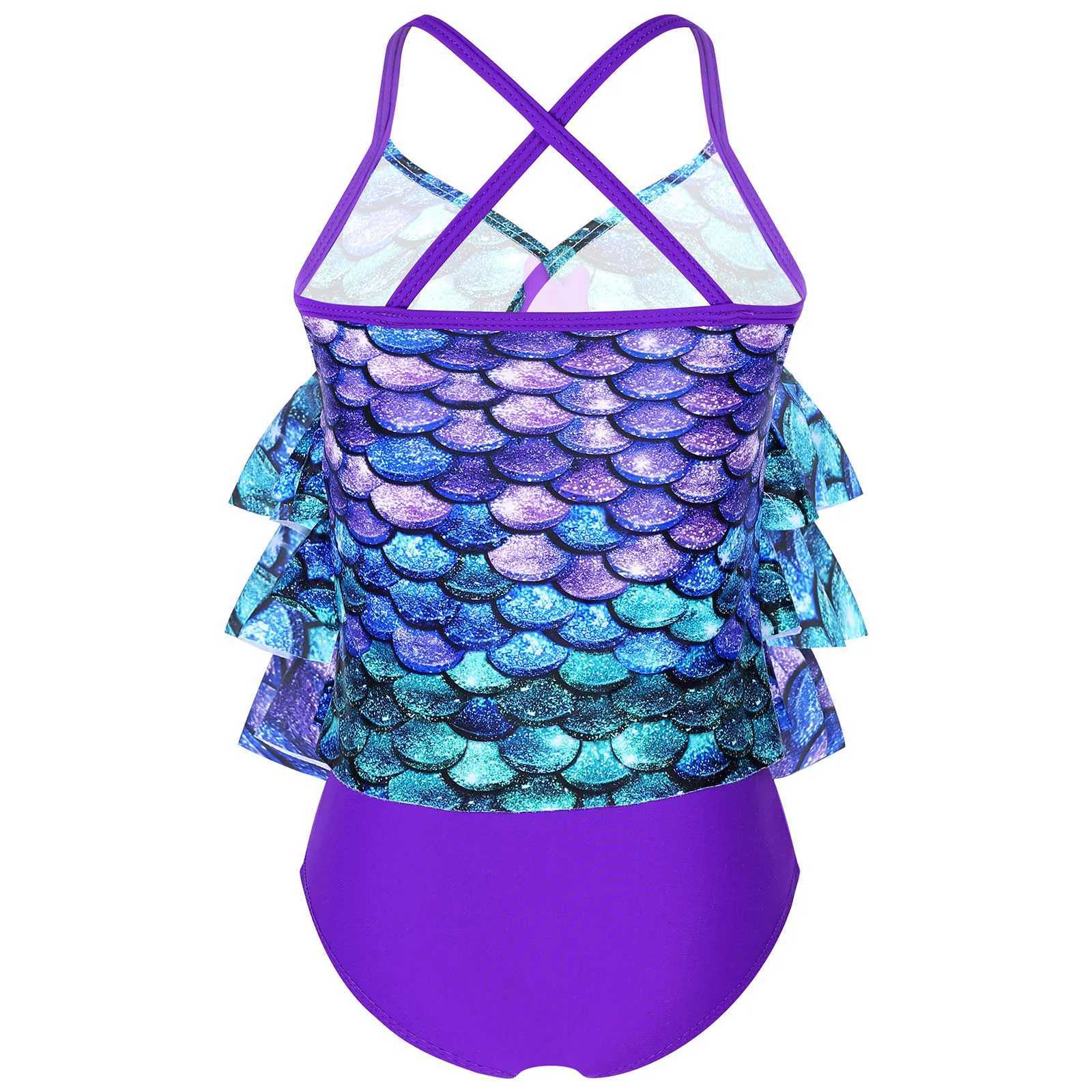 Kids Girls Fish Scales Mermaid Bathing Suit Two-piece Bikini Swimsuit Sleeveless Tops with Briefs Tankini Swimwear Beachwear X250224
