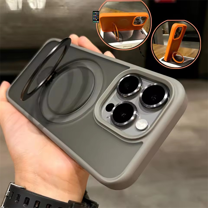 Matte Ring Holder Glass Lens Phone Case For iPhone 16 16e 15 14 13 12 11 Pro Max Plus Samsung S25 S24 S23 S22 Ultra Plus For Magsafe Wireless Magnetic