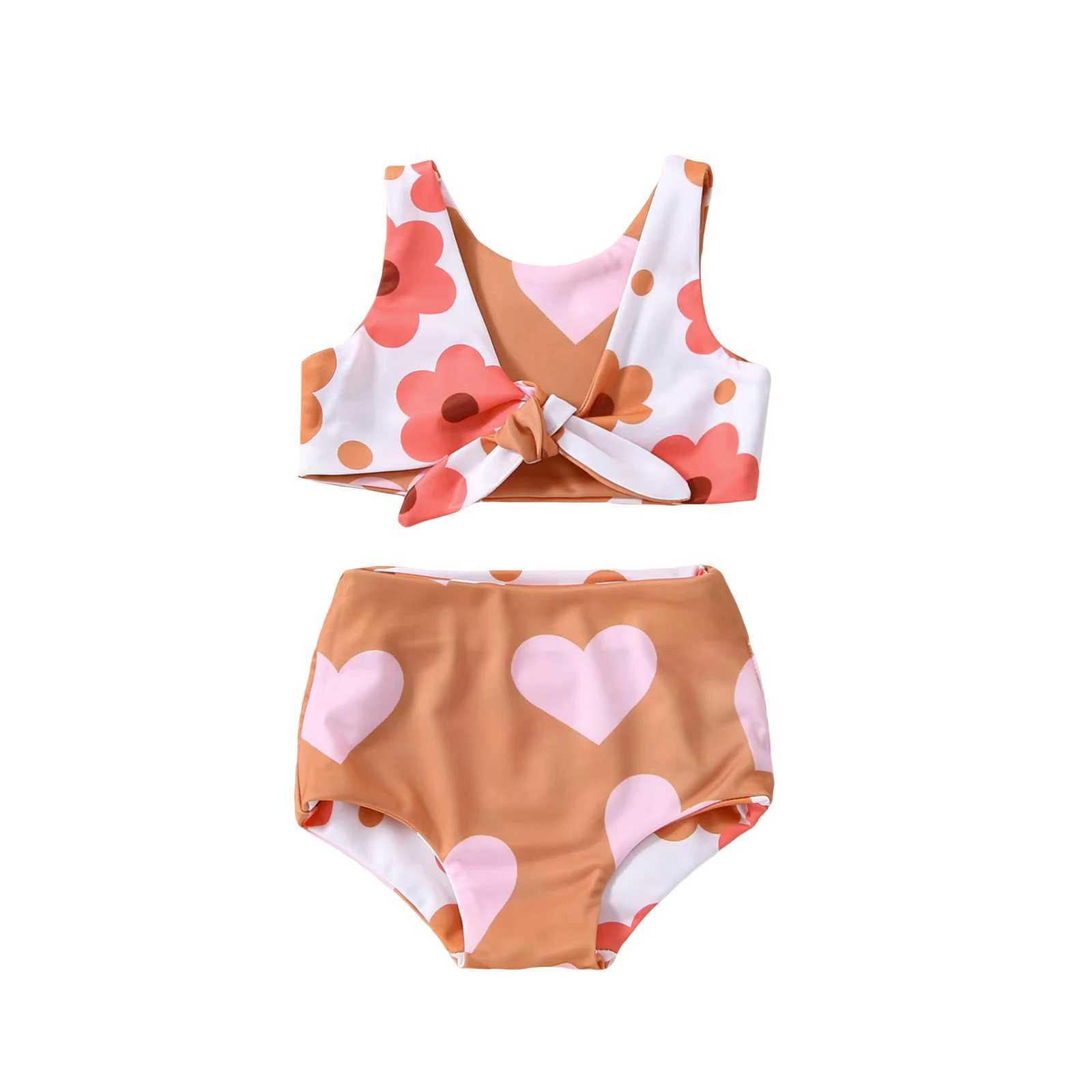 2022-11-24 Lioratine 0-4T Infant Girls Summer Swimsuit Flower Heart Print V-Neck Front Knotted Vest High Waist Shorts X250224