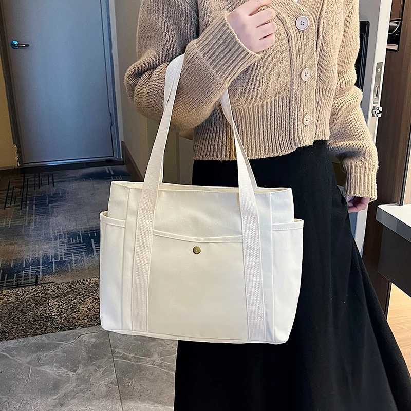 Women Canvas Shoulder Bags College Girl Books Handbag Cotton Cloth Fabric Commuting Zipper Purse Big Tote Ladies Shopping Bag Z250225