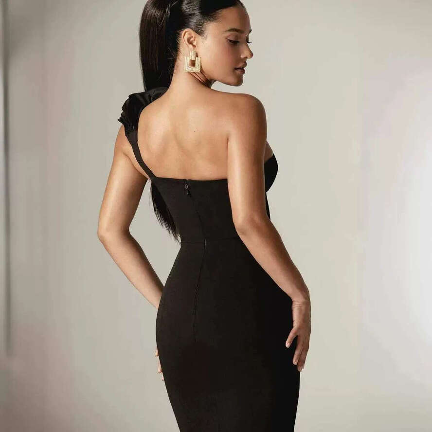 Elegant Evening Dresses For Women One Shoulder Sleeveless Backless Gown Ruffles Split Side Sweep Train Dress Party Prom Custom Made
