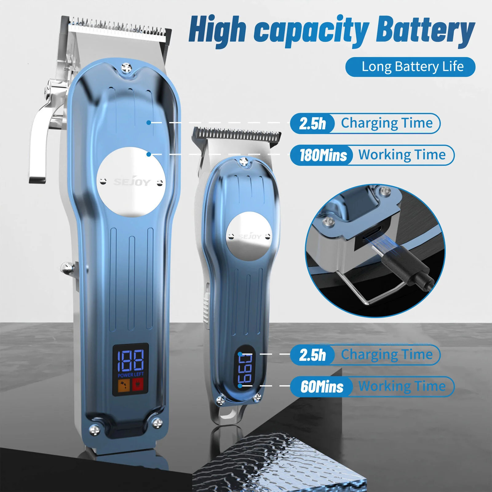 Sejoy Hair Clippers for Men Cordless Trimmers with LCD Display Guide Combs Cutting Machine Rechargeable Barber Kit 250217