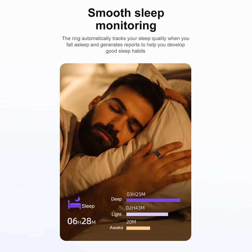 R02 smart ring military grade titanium steel shell health monitoring IP68 and 5ATM waterproof multi sport mode suitable for Android W250225