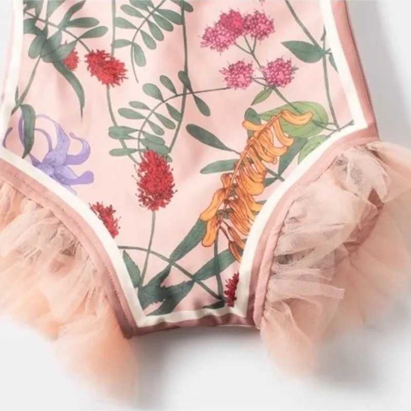 Baby Girl Princess Floral Swimsuit Romper+Cap 2pcs Infant Toddler Teens Child Swimwear Bathing Suit Kid Swimming Clothing 1-12Y X250224