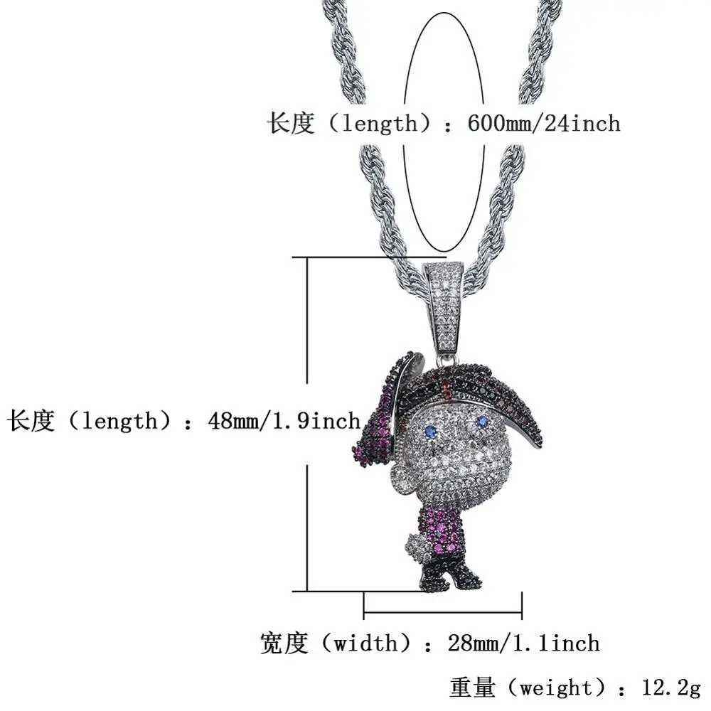 4 AAA Cubic Zirconia Paved Bling Out Villain family Cartoon Timmy Pendants Necklace for Men Hip Hop Rapper Jewelry X250224