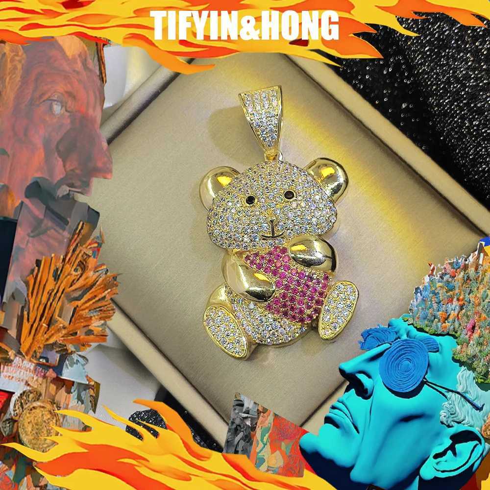 New mens and wens trend 18K gold-plated necklace luxurious diamond teddy bear pendant suitable for hip-hop rap gifts X250224