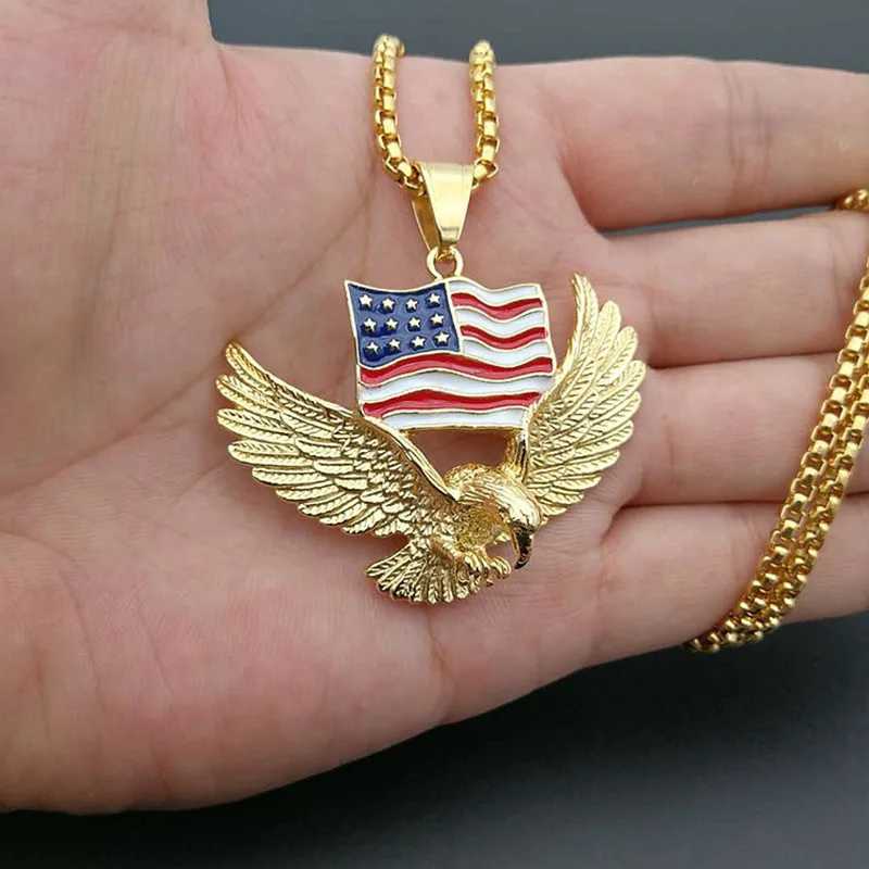 Hip Hop Rock StainlESS Steel Flag Pendant Necklace Mens RAP Singer Jewelry Gold Silver X250224