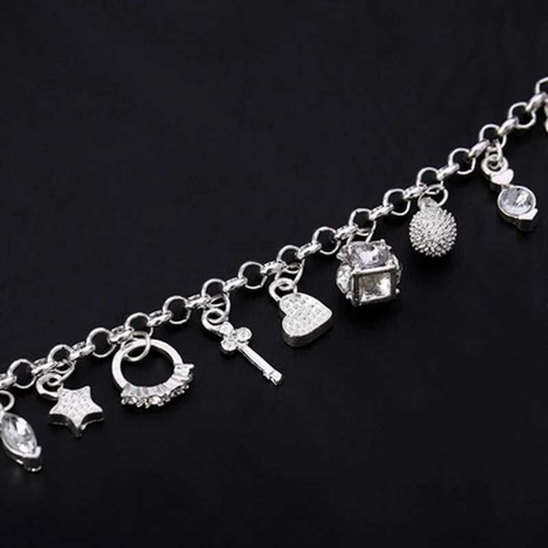 925 Sterling Silver Fashion 13pcs Pendant Chain Charm Bracelet for Women for Teen Girls La Gift Women Fine JewelryXJ250225