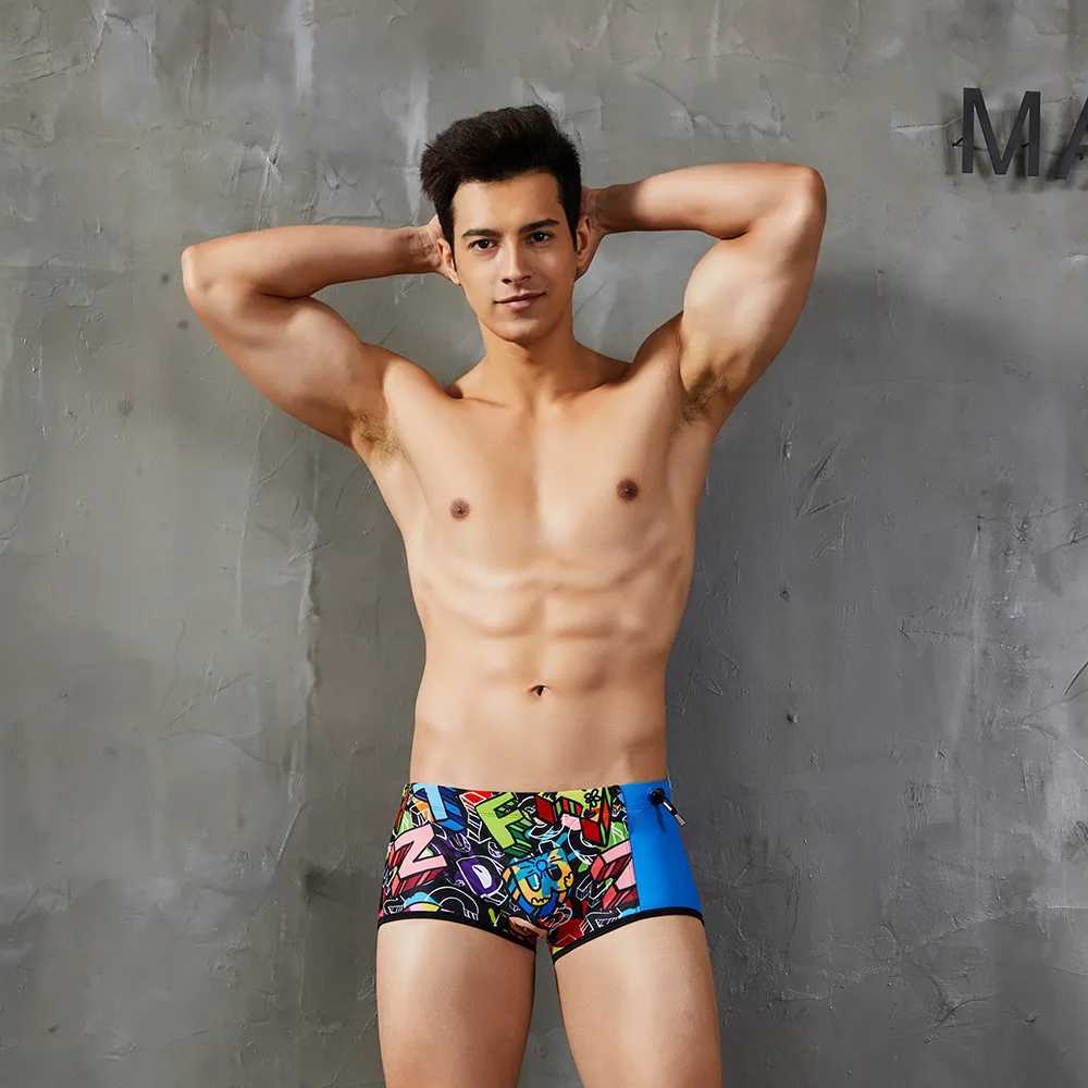 Summer mens swimming trunks fashion printed boxer swimming trunks foreign trendy mens swimwearXJ250224