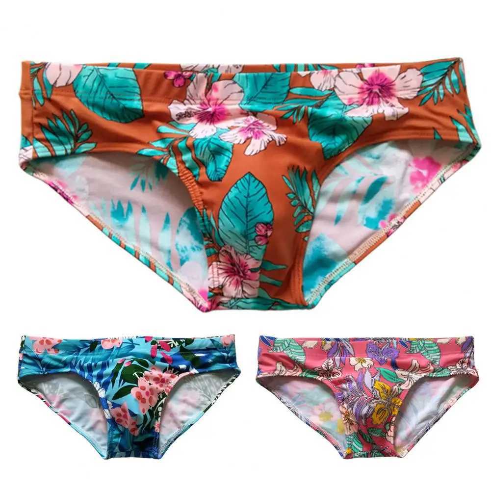 Men Swimming Trunks Slim Fit Colorful Floral Print Swimming Shorts Low Waist Summer Men Swimwear For SwimmingXJ250224