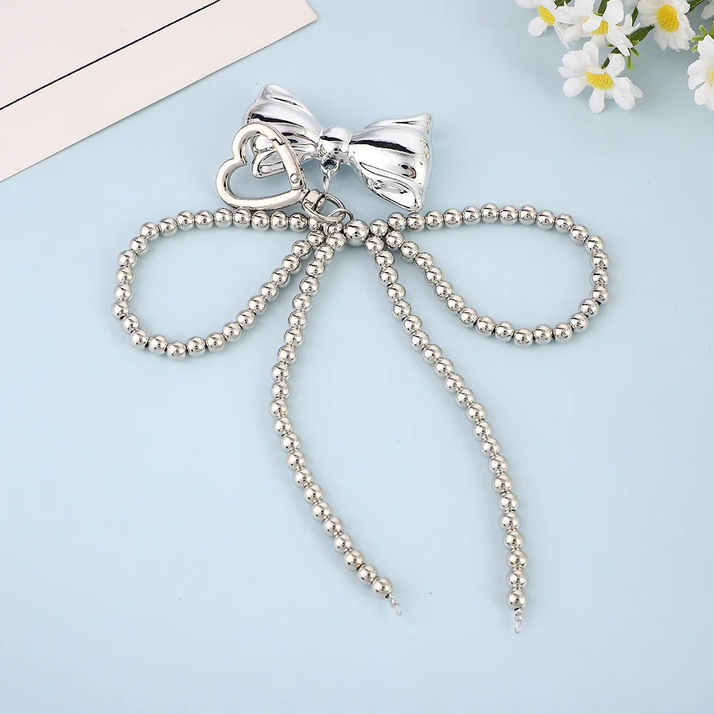Yupsk Elegant Sweet Beads Pearl Bowknot Keychain Heart Pendant Keyring Y2K Aesthetic Key Chain Holder for Bag Accessories 250224