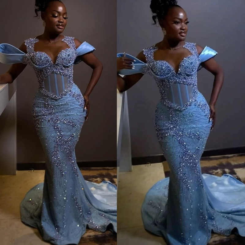 Saudi Arabia Mermaid Prom Dresses Off Shoulder Beads Special Occasion Dress Sexy Engagement Evening Gowns Customized