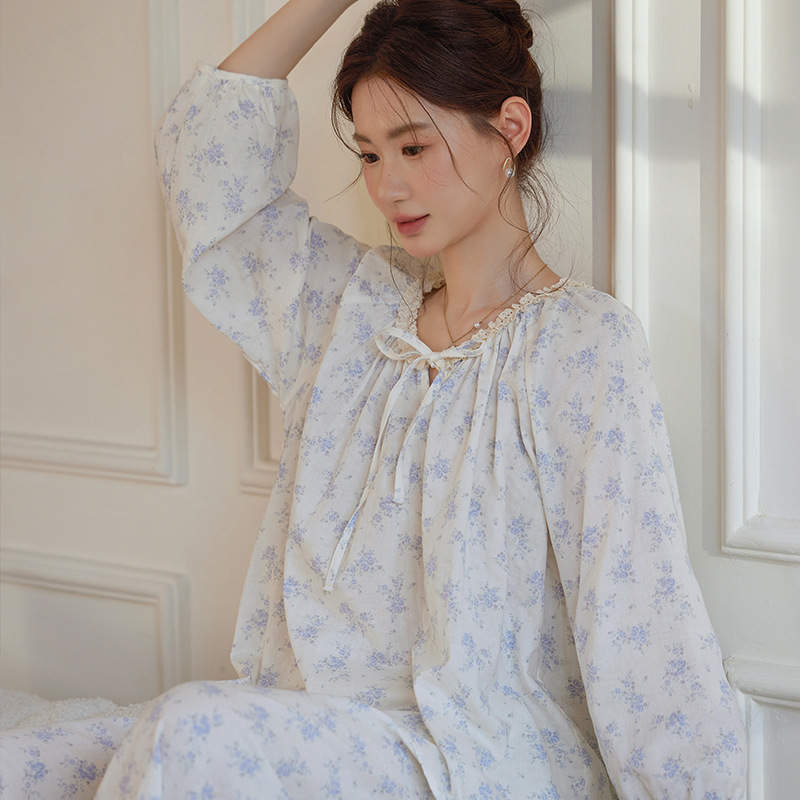 X142-Air cotton pajamas women autumn and winter interlayer thickened new simple plus size can be worn outside home clothes suit
