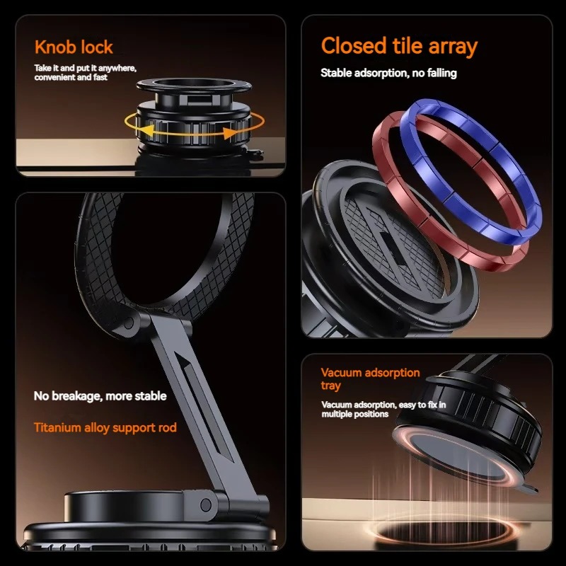 Metal Universal Vacuum Magnetic Car Phone Holder Mount Adjustable Suction Foldable Phone Stand for Gym Bath Shower Home
