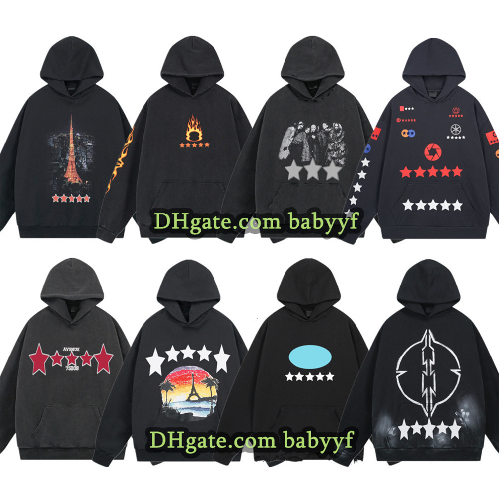 Men Designer Hoodie Vintage Style With Letter Print Distressed Details Premium Plus Size Streetwear Pullover Casual Fashion Graphic Print Sweatshirt For Women