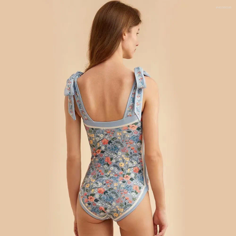 Women's Swimwear Reversible Floral Beach Dress One Piece Swimsuit With Skirt Brazilian Bathing Suit Summer Bikini Set Bowknot Style
