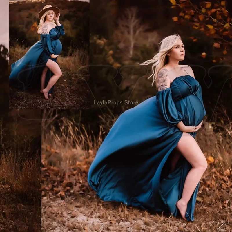 Maternity Dresses For Baby Shower Pregnancy Photography Maternity Soft Satin Off Shoulder Dress For Baby Shower Photo Shoot Prop X250224