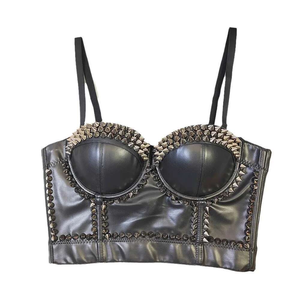 New womens designer clothing Black PU Leather Corset Top Crop Bustier Bra Push Up Bodice Sexy Gerie With Chest Pad Party Sho