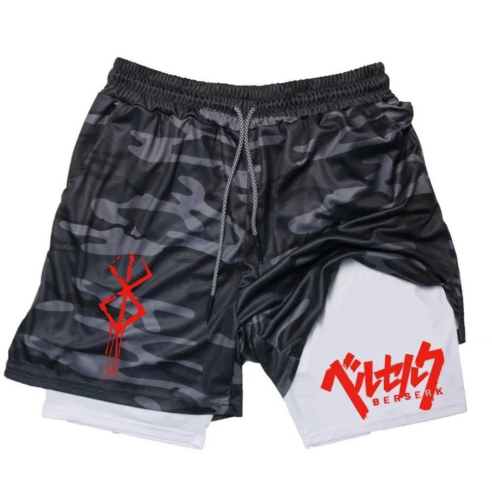 Mens Quick Drying Compression Shorts 2 in 1 GYM Breathable Shorts Printed Sports Fitness Double Layer Workout Tight Short PantsT250224