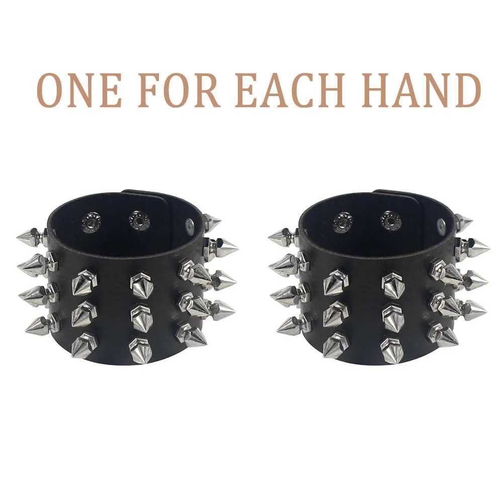 Vintage Leather Bracelet Three Row Hospital Spikes Rivet Stud Wide Cuff PU Leather Punk Gothic Rock Unisex Bracelet Men JewelryXJ250225