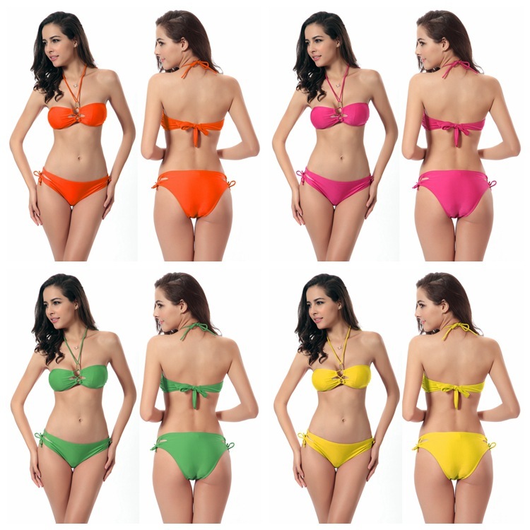designer swimwear 2025 New Product: Golden Bead Neck Hanging, Sexy Chest Gathering Design, Fashionable Nylon Bikini Swimsuit