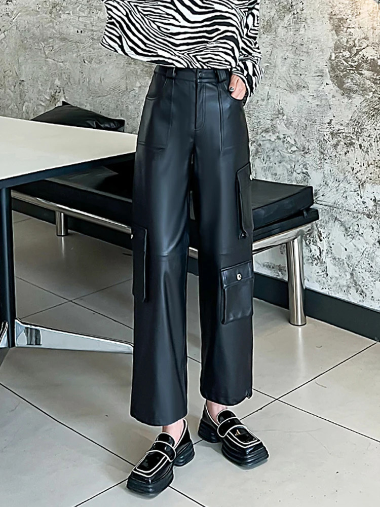 Adjustable hems wide leg leather pants for Women genuine leather pants Sheepskin loose safari style Radish pants Y4443 250224
