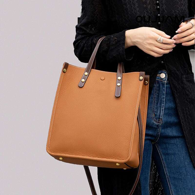 Hifashion 3 Layers Genuine Leather Vertical Tote Handbags For Women 2025 Trend Designer Big Work Ladies Shoulder Crossbody Bags