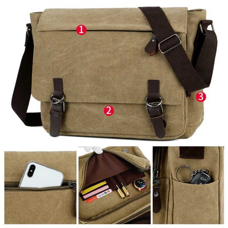 Scione mens canvas messenger bag casual crossover multifunctional handbag solid zipper shoulder strap single shoulder strap travel flip cover mens bag