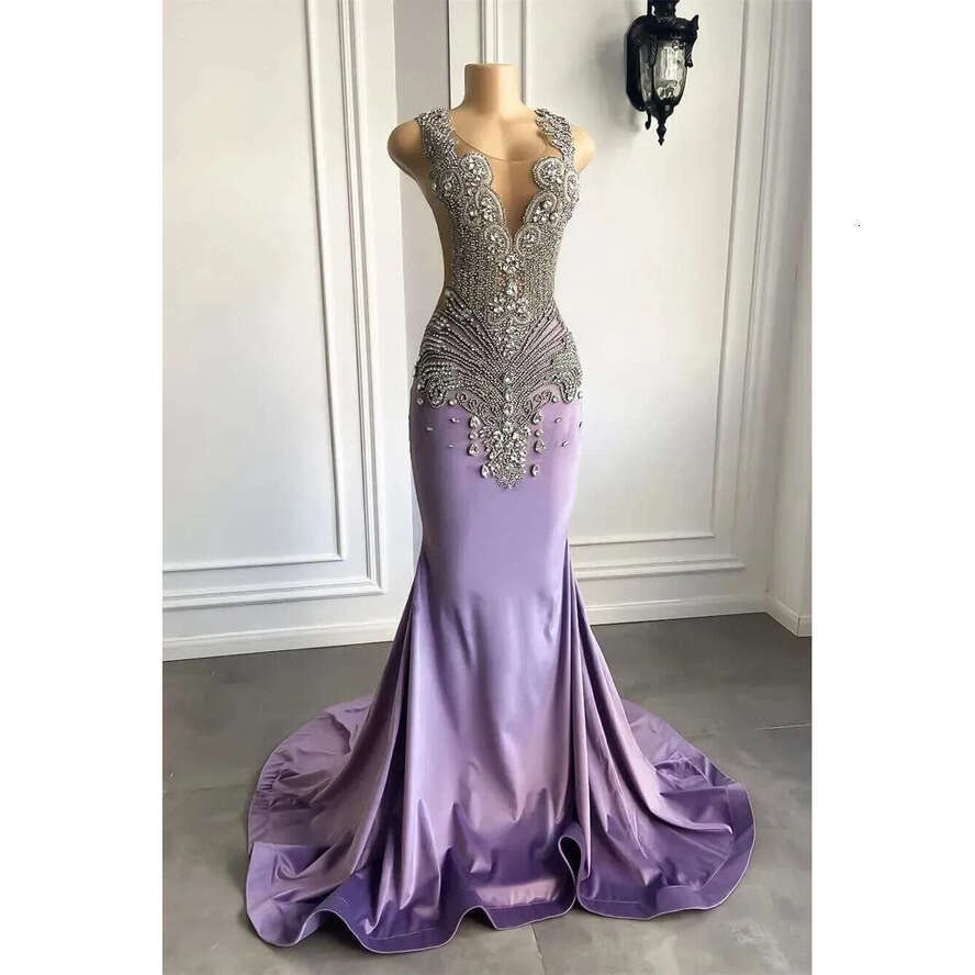 New Laveder Beadings Prom Dresses Sexy Sheer Jewel Neck Mermaid Evening Gowns For Black Girls 2024 Graduation Dress Teens Vestidos De Bal Bc18609 0618