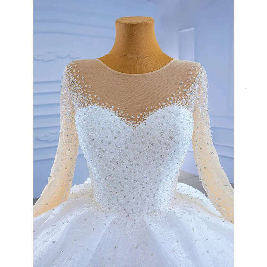 Princess Wedding Dress Sweetheart Sleeves Crystal Pearls Lace Bridal Formal Gown Arabic Dubai Custom Made Vestidos Noiva Robe De Mariage