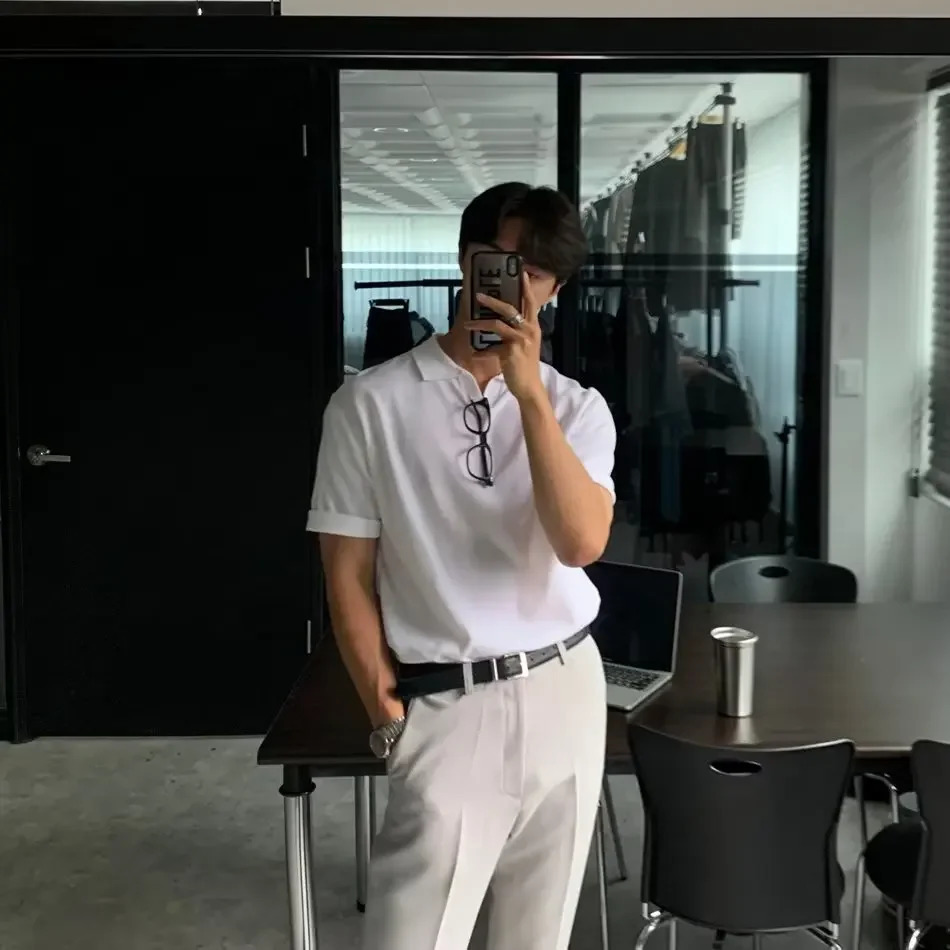 Vintage Japanese Style Simple Knit Polo Shirt For Men Trendy Ins Casual Lapel Loose Fit Short Sleeve T-shirt 250224