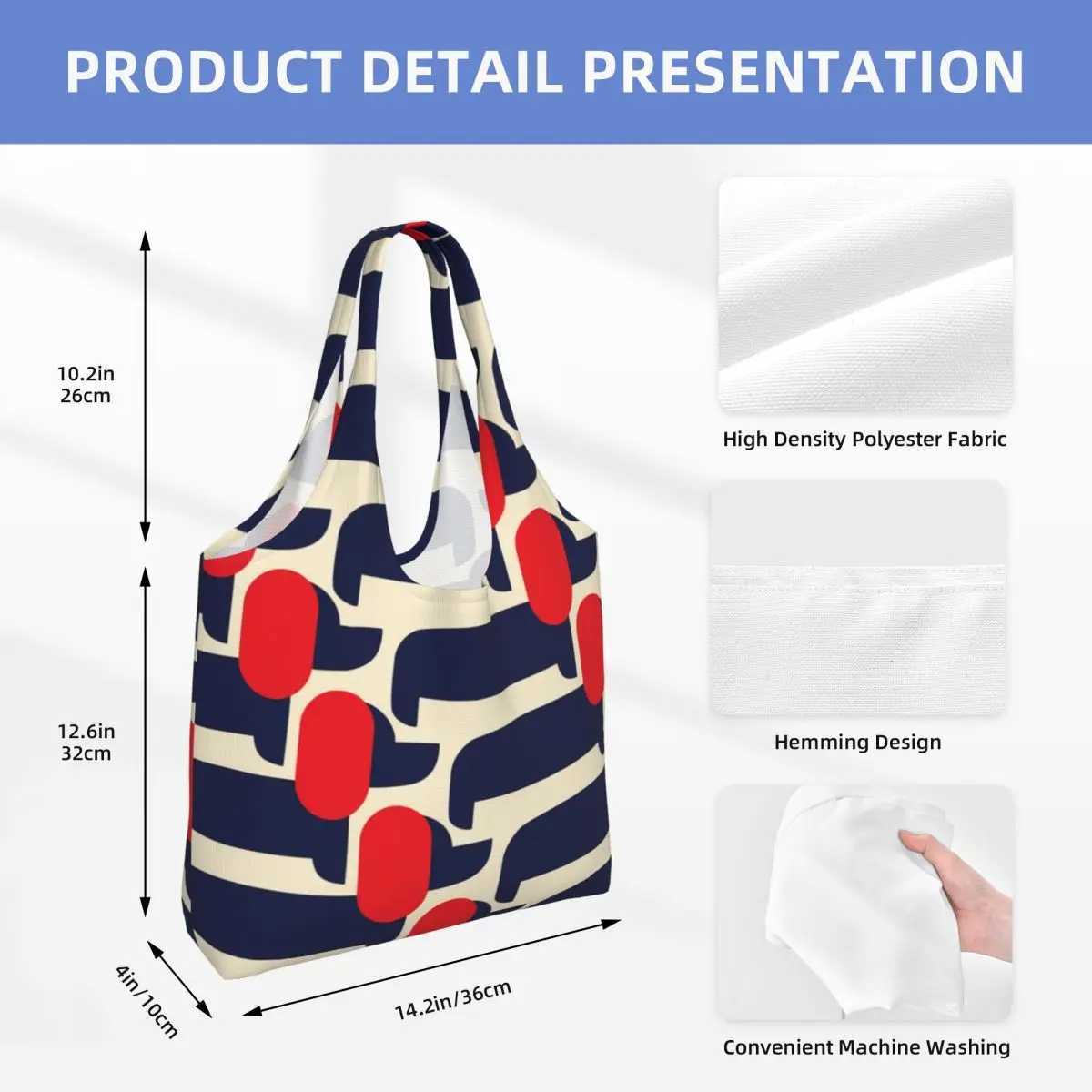 Custom Print Red Dog Show Shopping Tote Bags Reusable Orla Kiely Groceries Canvas Shopper Shoulder Bag Photography Handbags Z250224