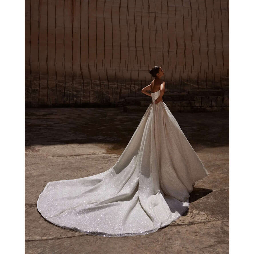 Milla Nova A E Glitter Dresses Bridal Gowns Beaded Strapless Wedding Dress Lace Up Back Sweep Train Vestidos De Novia