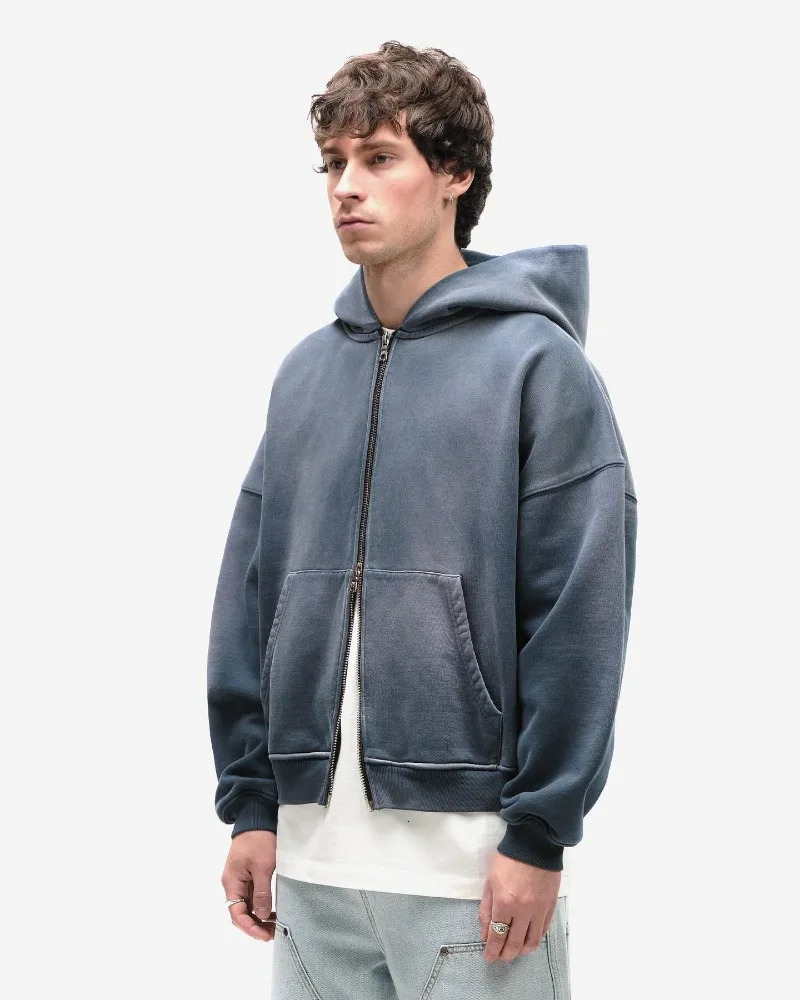 Y2K Harajuku Style Fashion Gothic Blue Gradient Zipper Hoodies Men Streetwear Hip Hop Casual Joker Couple Sports Sweater Top 250225