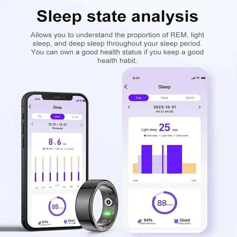 For Xiaomi Smart Ring Men Women Military Grade Titanium Steel Shell Health Monitoring IP68 3ATM Waterproof Multi-sport Modes W250225